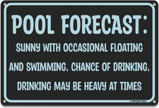 Coastal Pool Forecast 12" X 8" Tin Sign for Beach Home and Tiki Bar Decor