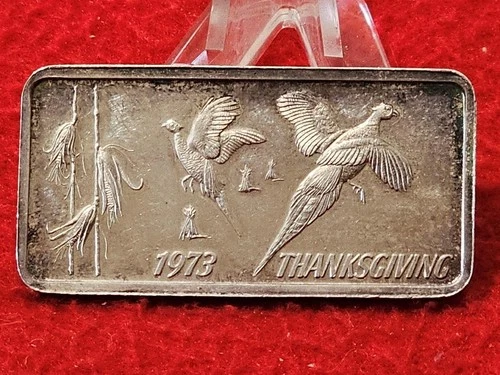 1 OZ 999.0 FINE SILVER INGOT.  THE HAMILTON MINT   THANKSGIVING 1973    #T1863