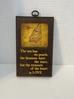 1978 LEATHER ART Wood WALL PLAQUE Sailing SHIP Treasure of the Heart is LOVE 8x5