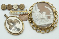 MIXED LOT ANTIQUE JEWELRY - SHELL & LAVA CAMEOS OPAL BROOCH GEORGIAN LOCKET 