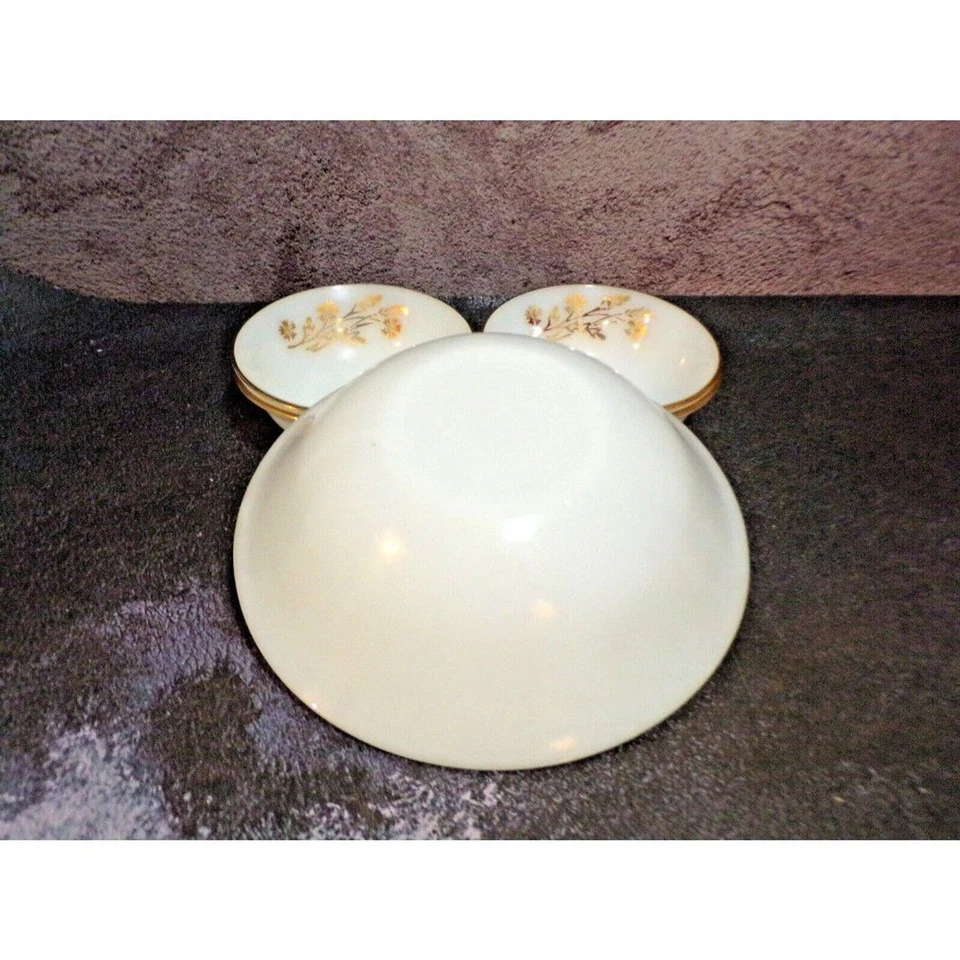 Cuenco para servir de vidrio de leche federal vintage con 5 cuencos de postre prado dorado MCM Foto 3 de 3