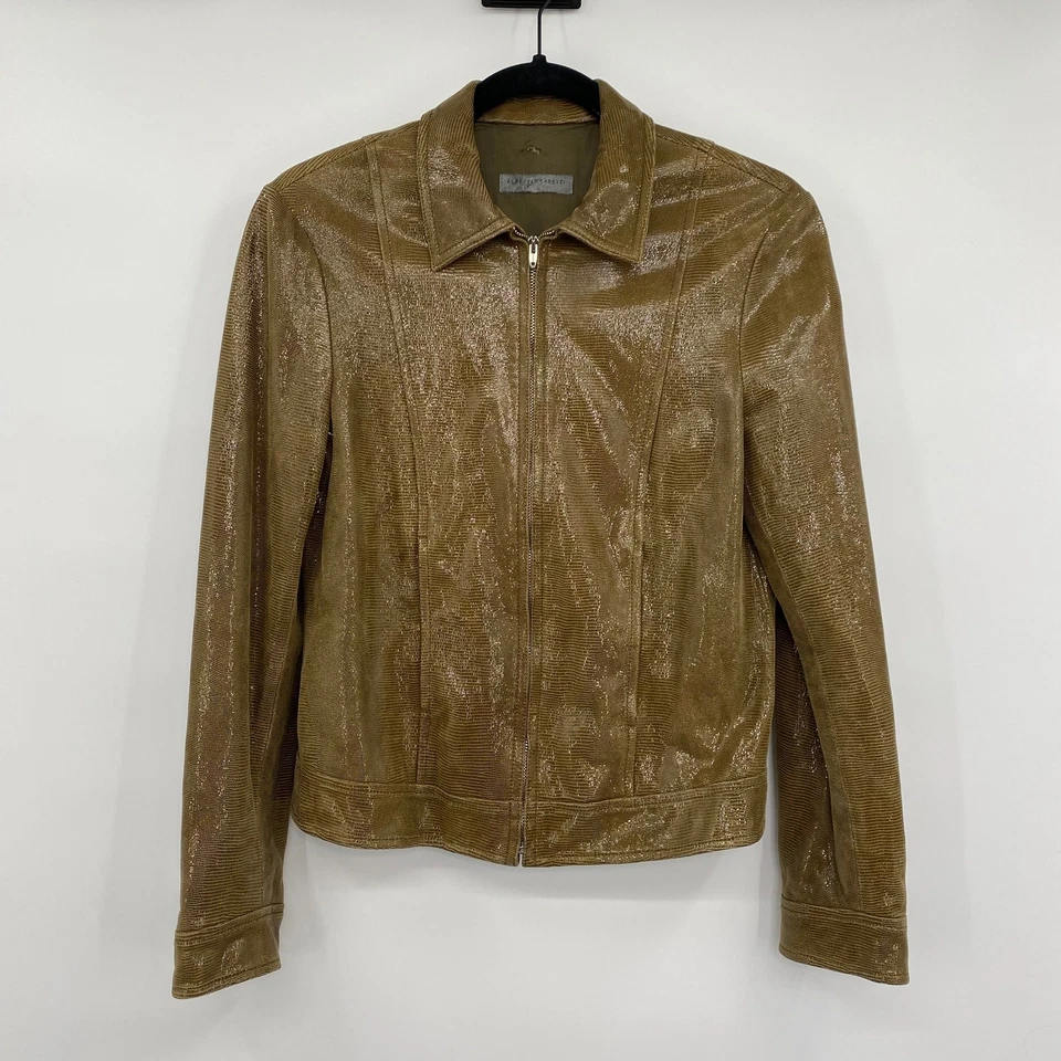 Chaqueta Alberta Ferretti Vintage Años 90 Piel de Oveja Metálica Plateada Mujer Talla 8 Foto 2 de 4