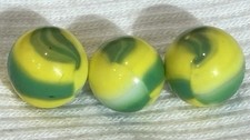 (3) Vintage Marble King John Deere Glass Marbles Yellow & Green 0.65”