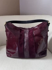 FURLA Leather Suede Handbag Purse Burgundy Gold Hardware