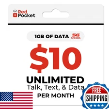 RedPocket Mobile 1GB High-Speed Data Free SIM AT&T Phone Unlimited Talk Text