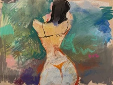 Figure Cubism Anime Chalk Pastel Drawing 9x12 Original On Paper Signed