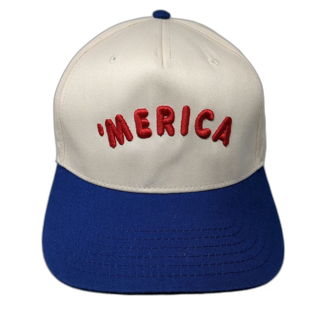 OhWow 5 Panel Beige Blue One Size Merica Embroidered Snapback Contrast Bill Hat