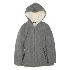 ZARA Donna Grigio Miscela Acrilico Giacca con Cappuccio XS Zip Comodo Caldo