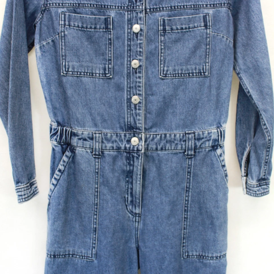 Mono vaquero azul marino antiguo mono bolsillo Y2K estilo años 90 informal para mujer pequeño Foto 3 de 4