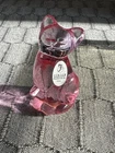 Vintage Fenton Art Glass Pink 3" Sitting Cat Figurine Marked USA Made EXCELLENT