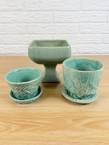 Vintage McCoy Planter Lot Sand Dollar Olives Floraline Teal MCM