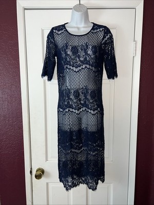 NA-KD Dress Size Small Lace Blue Midi Dress