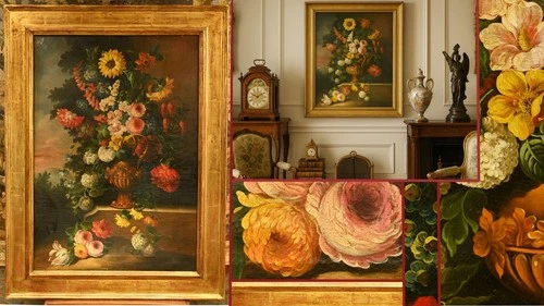 Flemish Oil Painting Floral Still Life Antique Art 1900