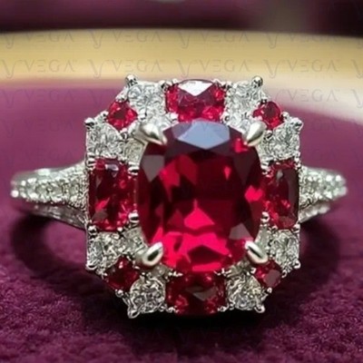 6.50Carat Oval Shape Natural Red Ruby and Diamond Ring 950 Pt Solid Platinum
