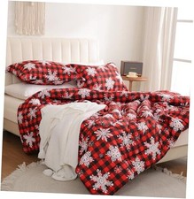 Red Buffalo Comforter Set Size, 3 Piece Christmas Queen Plaid Snowflakes