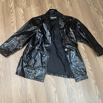 Totes   Women  L  Lined PVC  Rain  Coat   Button Up. Missing 1  Button