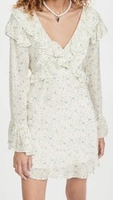 Free People Sweetest Thing Mini Dress Ivory Combo Floral Long Sleeve Ruffle SZ 4