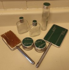 Vintage Vanity Set Art Deco Green And Silver Tone 7-piece Mirror Brush Bottles