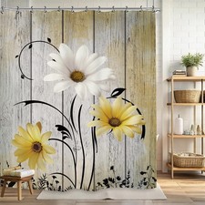 Farmhouse Rustic Daisy Bathroom Shower Curtain 60W by 71H Inch Flower Country...