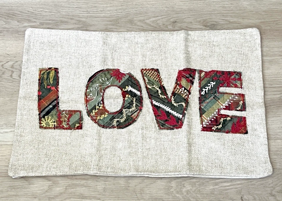 Pottery Barn Christmas LOVE Patchwork 2 LUMBAR Pillow COVERS 16”x 26” NWT - Image 3 of 4