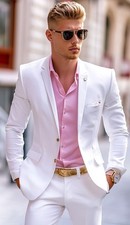 Men's White Suits Slim Fit 2 Piece Wedding Party Groom Customise Suits