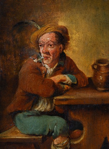 Charmingly Small Antique Oil Painting | Pipe Smoker in a Tavern, Dutch Genre - Picture 6 of 12