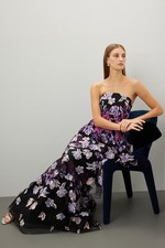 MARCHESA NOTTE Tiered Strapless Embroidered Floral Gown Dress- Sz 6, Retail 995