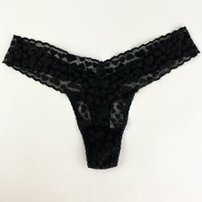 Victorias Secret The Lacie Panties Hanky Panky Thong Black Harts U/T Vtg