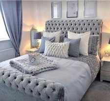 Top Quality Crushed Velvet Chesterfield Bed Frame in Silver, Black, Cream, Grey