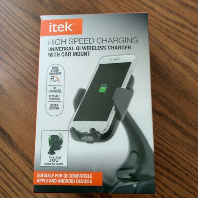 Itek High Speed Charging Universal QI Wireless Charger With Car Mount 360  Stand