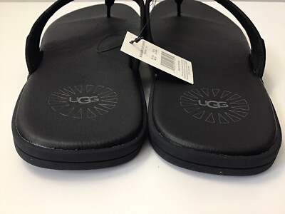 New UGG Seaside Flip Sandals - Black Leather, Size 13 M US