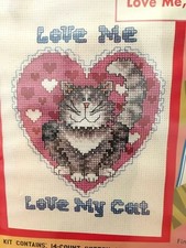 Janlynn Cross Stitch Kit LOVE ME, LOVE MY CAT With Frame NIP 157-49  5 x 7"