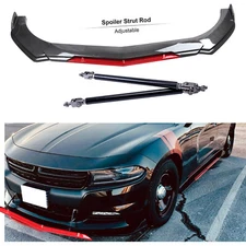 Front Bumper Chin Lip Spoiler Splitters Carbon Fiber Strut For Dodge Charger Bod