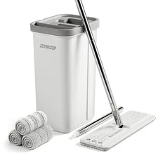 Mop and Bucket with Wringer Set, Hands Free Flat Floor Mop and Bucket, 60" Mo...