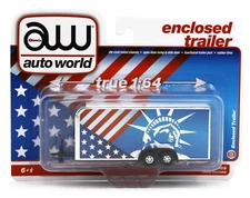  AUTO WORLD 1:64 *PATRIOTIC* Stars & Stripes ENCLOSED Car Trailer *NIP*