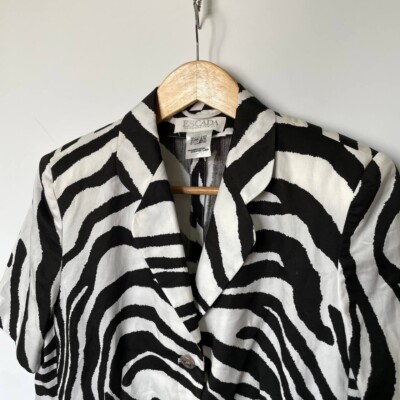 Vintage Escada Zebra Print Cotton Short Sleeve Blouse Jacket Vintage Escada Zebra Print Cotton Short Sleeve Blouse Jacket