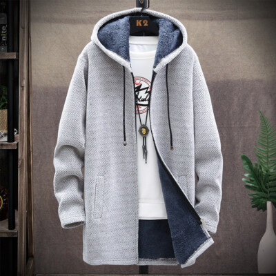 Men's Thick Warm Fleece Lined Hooded Hoodie Winter Zip Sweater
