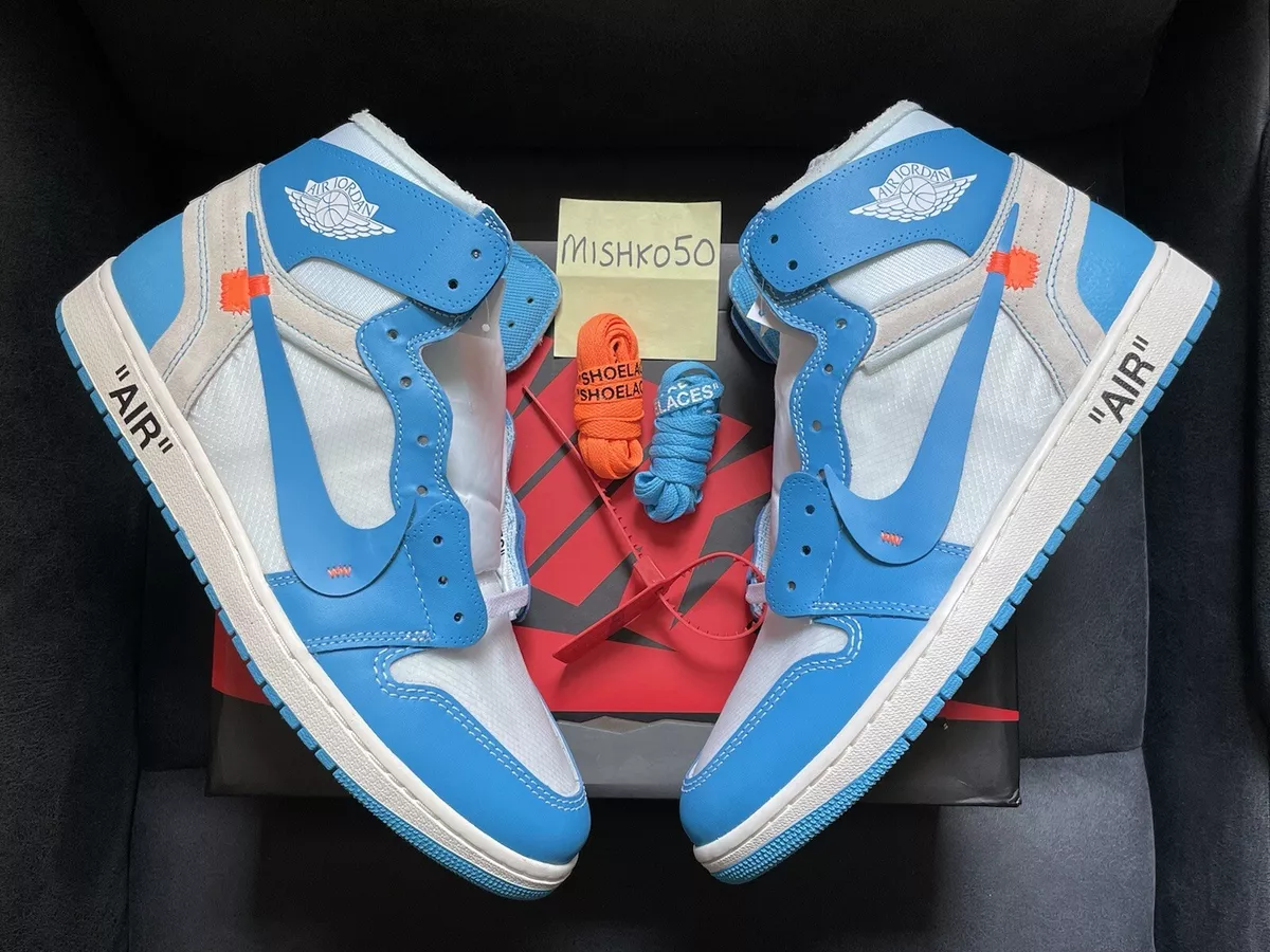 Immunitet kalligrafi mikrofon Air Jordan Retro 1 High OG Off-White UNC University Blue Virgil Abloh Nike  Sz 13 | eBay