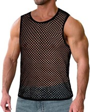 Men's See Through Mesh Muscle Tee Fitted Sleeveless Clubwear Top Breathable