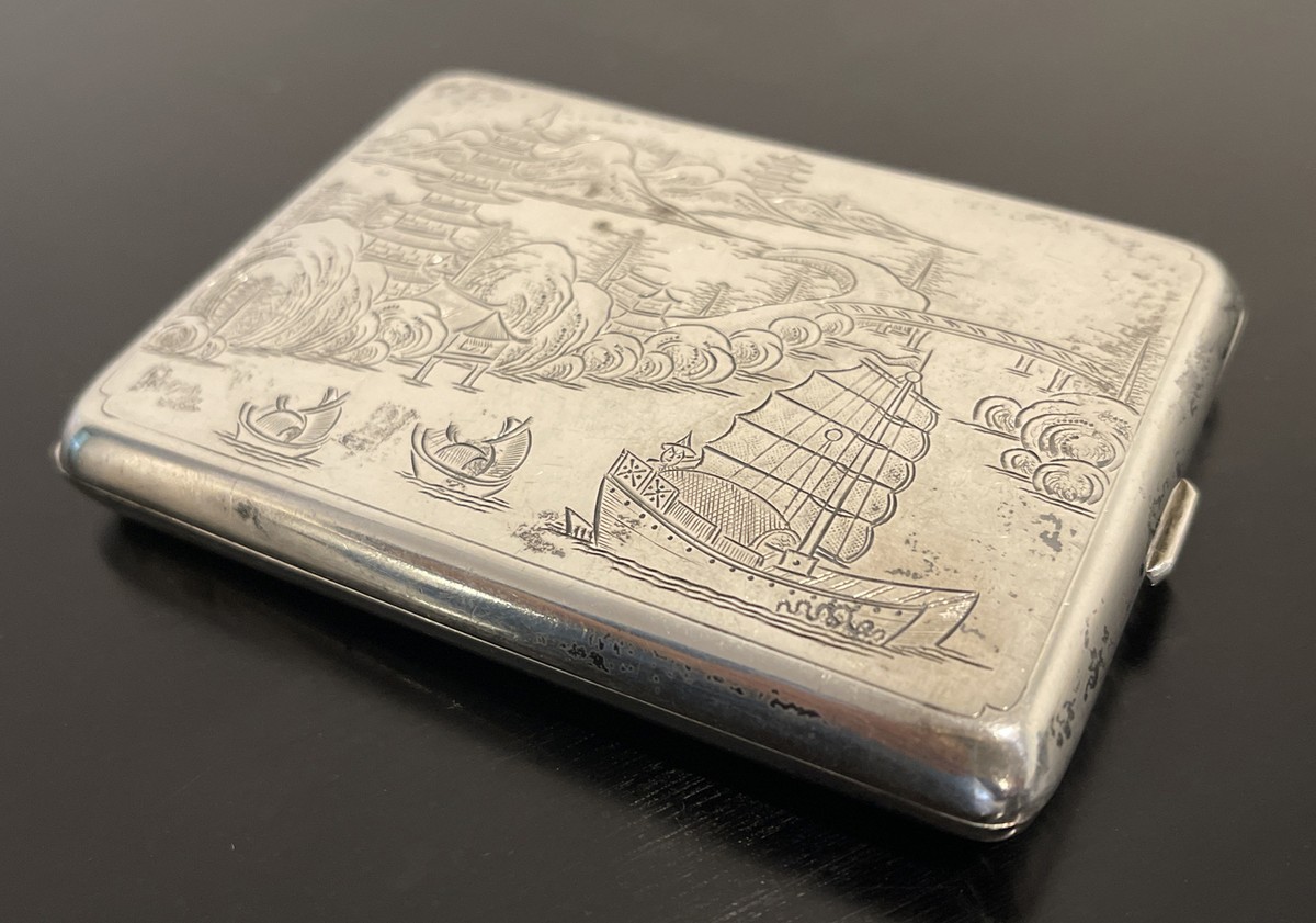 Antique Chinese Export Hong Kong 900 Silver Cigarette Case