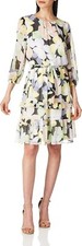 CALVIN KLEIN Women's Dress Multi Floral Chiffon Tiered 3/4 Sleeve Fit + Flare XS