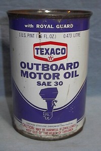 TEXACO OUTBOARD MOTOR OIL SAE 30 1 PINT CAN FULL NEW OLD STOCK MINOR RUST