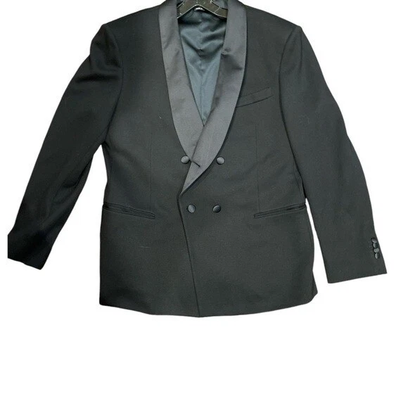Giorgio Armani — Giorgio Armani / black satin lapel ponte double breasted blazer jacket 56 IT XL