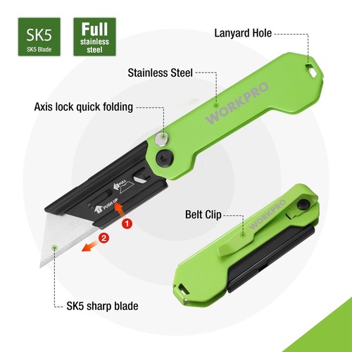 2 x EDC Folding Utility Knife Mini Box Cutter Open Axis Lock Quick Change Blade - Picture 4 of 9