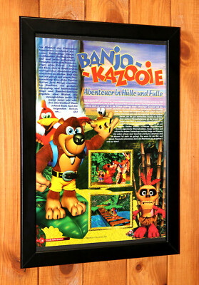 1997 Banjo-Kazooie Nintendo N64 Vintage mini Werbeblatt Gerahmt Poster Ad Framed