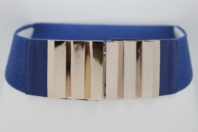 #ad Women Gold Metal Long Buckle Fashion Wide Blue Color Hot Belt Hip High Waist S M $11.66