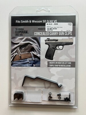 Clipdraw Concealed Clip Fits S&W SD 9/40 VE LCP Black SDVE-8 Both Sides Gun Belt