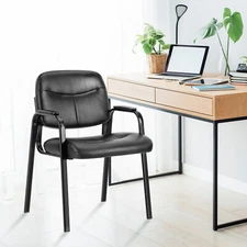 Black Leather Waiting Chair, Conference Chair, Upholstered Chair With Backrest