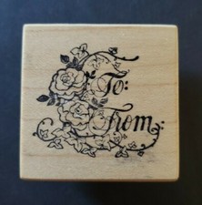 PSX D-460 To and From Rubber Stamp Gift Tag Roses Ivy Vine