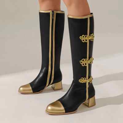 Knee High Boots Women Coss Play Shoes Women's High Boots Black White Gold  Shoes